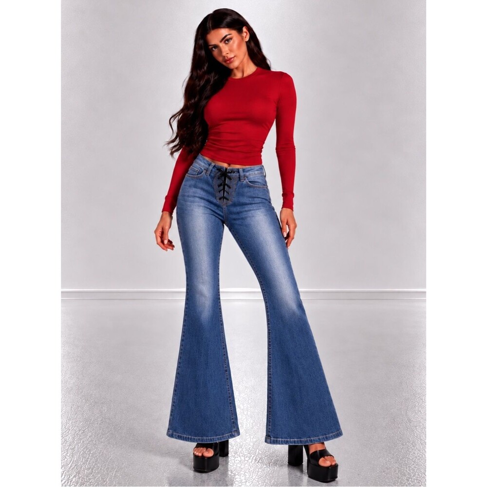Genetic Los Angeles  32x34 Luxury Lace-Up Flare Stretch Denim Jeans NWT